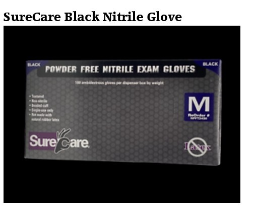5/100's SureCare MEDIUM Latex & Powder Free Black 5-ml Nitrile Glove
