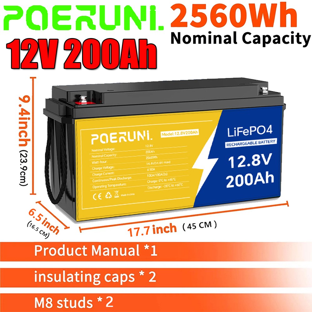 NEW 12V 200Ah Lithium LiFePO4 Battery 2560Wh BMS Deep Cycle For Marine RV Solar