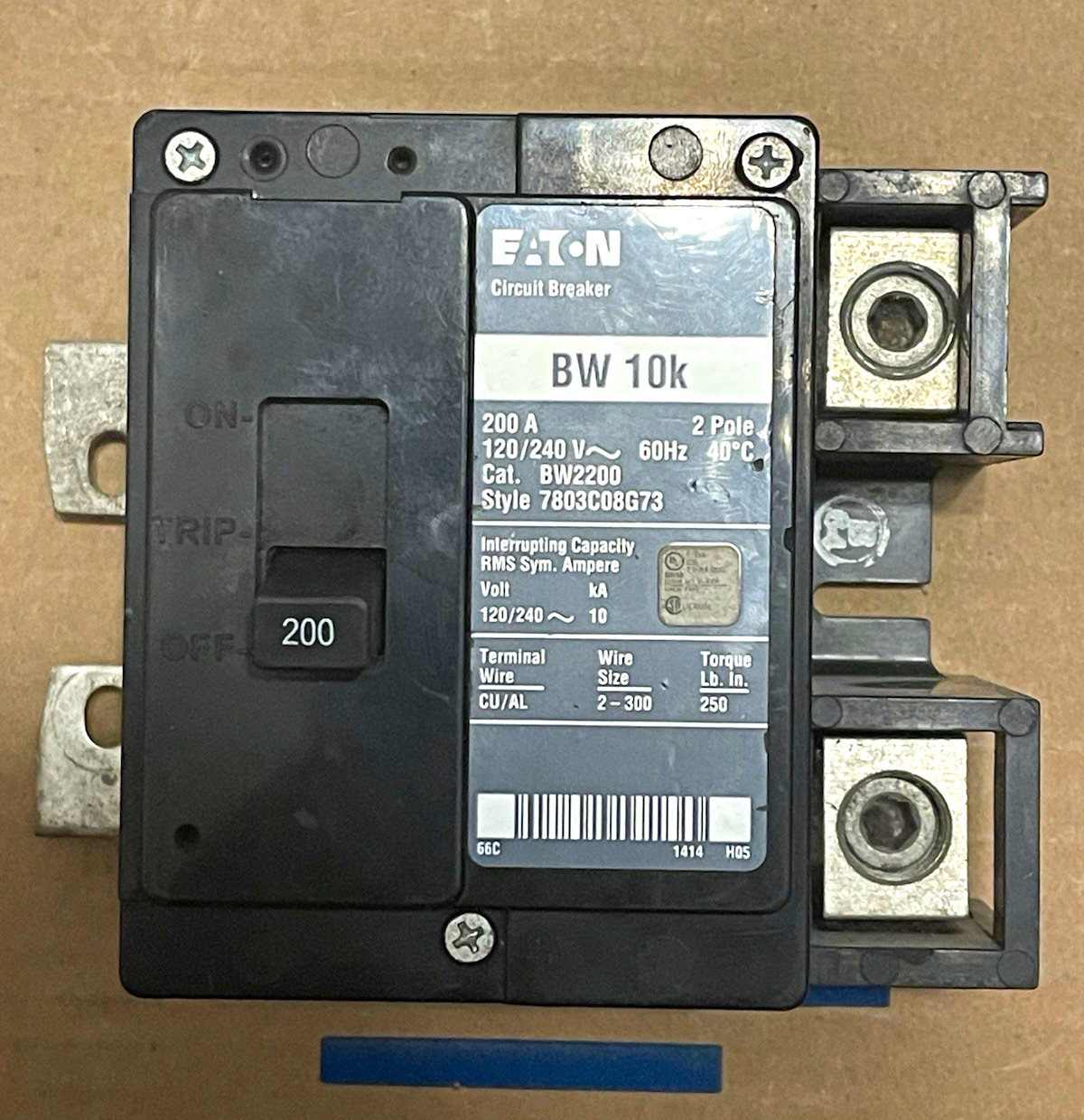 Eaton BW2200 200A 2-Pole Circuit Breaker 120/240V Trip Indicator BW 10k
