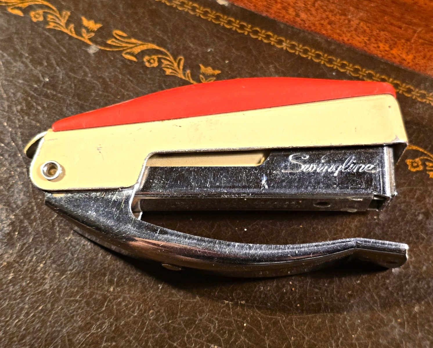 Vintage Red & Cream Swingline Stapler, USA Made, Mid-Century Desk Decor