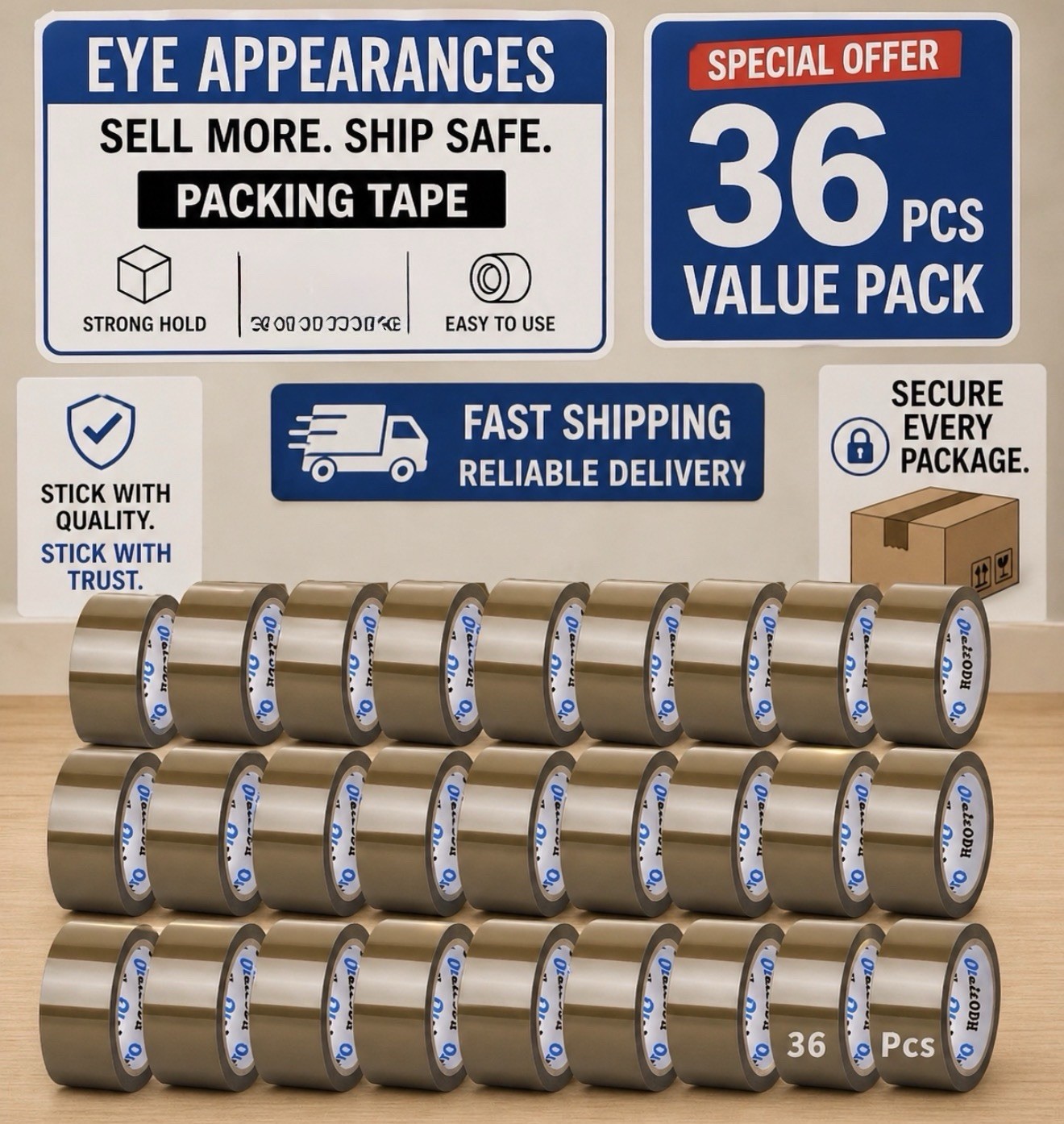 36 Rolls Brown Shipping Packaging Box Packing Tape 2 mil 2