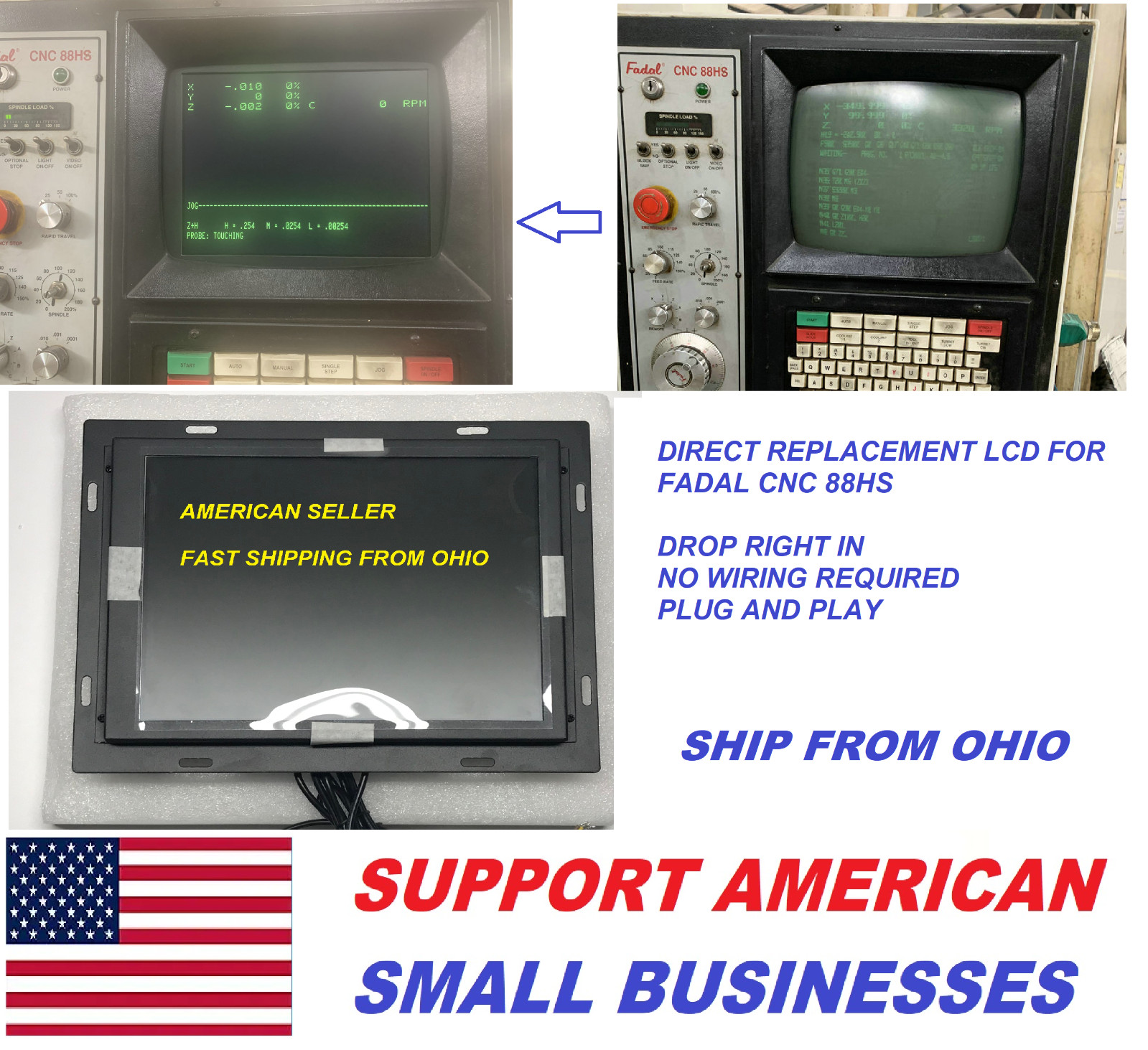  DIRECT LCD REPLACEMENTRETROFIT FOR FADAL CNC 88HS CNC88 CRT PLUG AND PLAY