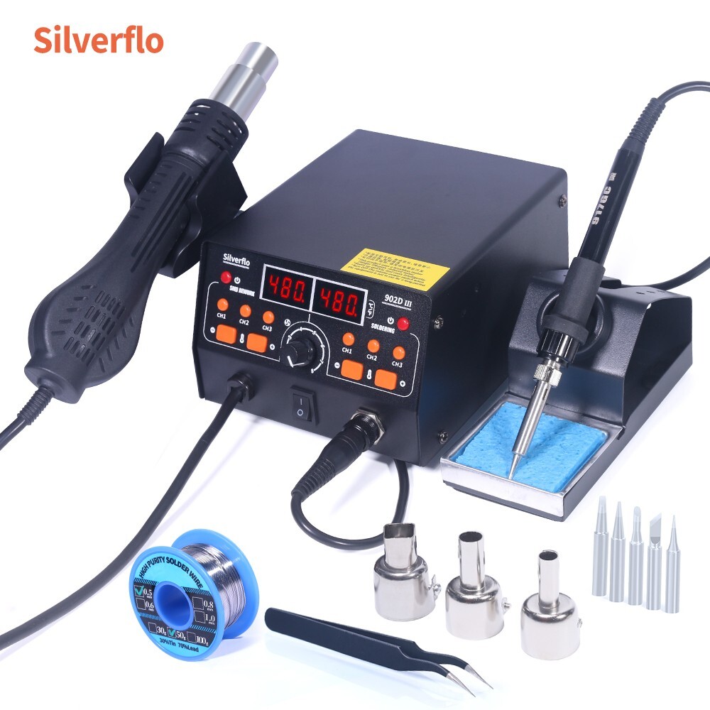 Silverflo 750W 2in1 Soldering Rework Station Kit Hot Air Gun LCD Repair Tools