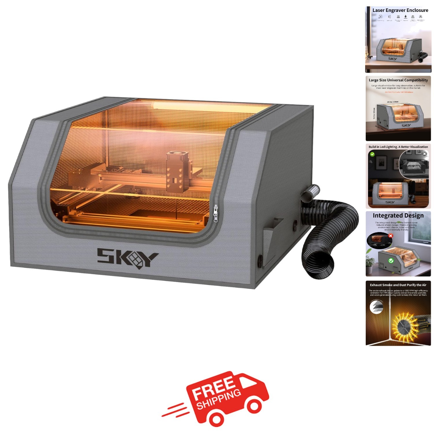 Industrial Laser Engraver Enclosure with LED Light & 4000RPM Fan - Easy Assembly Industrial Laser Engraver Enclosure with LED Light & 4000RPM Fan - Easy Assembly