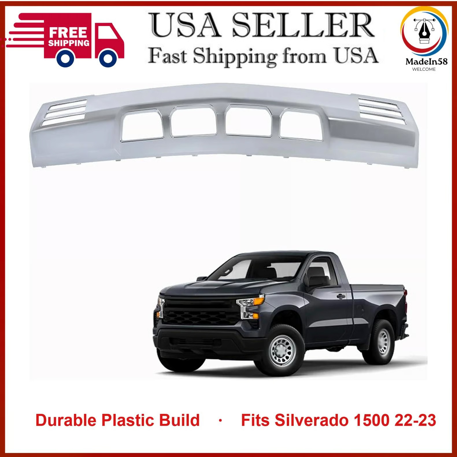 Front Bumper Lower Valance Skid Plate for Silverado 1500 84878992 Plastic Chrome