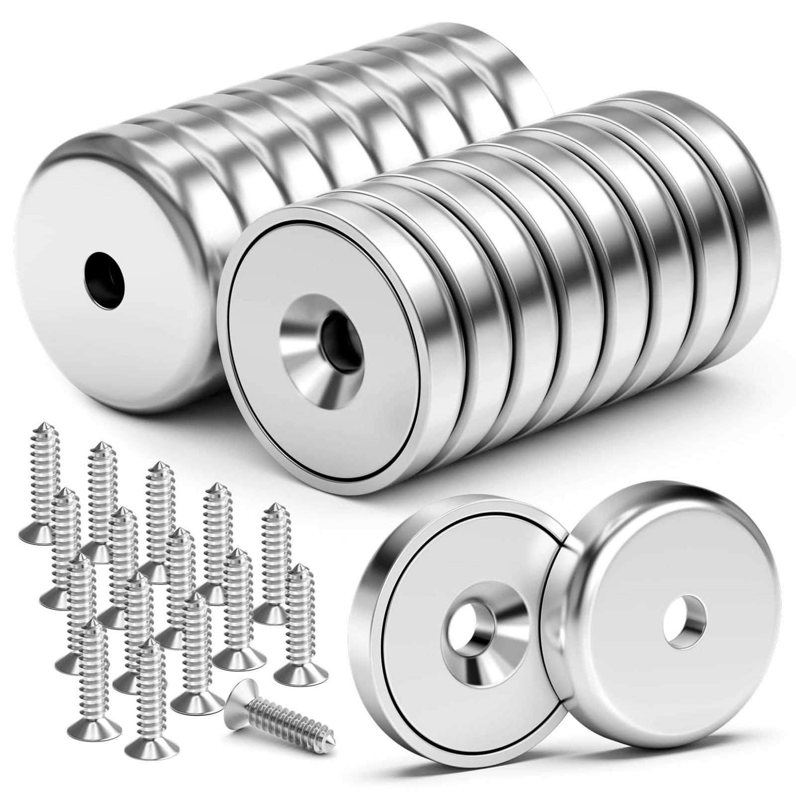 16Pack 40LBS Strong Magnets with Holes, Round Cup Magnets with Screws for Wall M 16Pack 40LBS Strong Magnets with Holes, Round Cup Magnets with Screws for Wall M