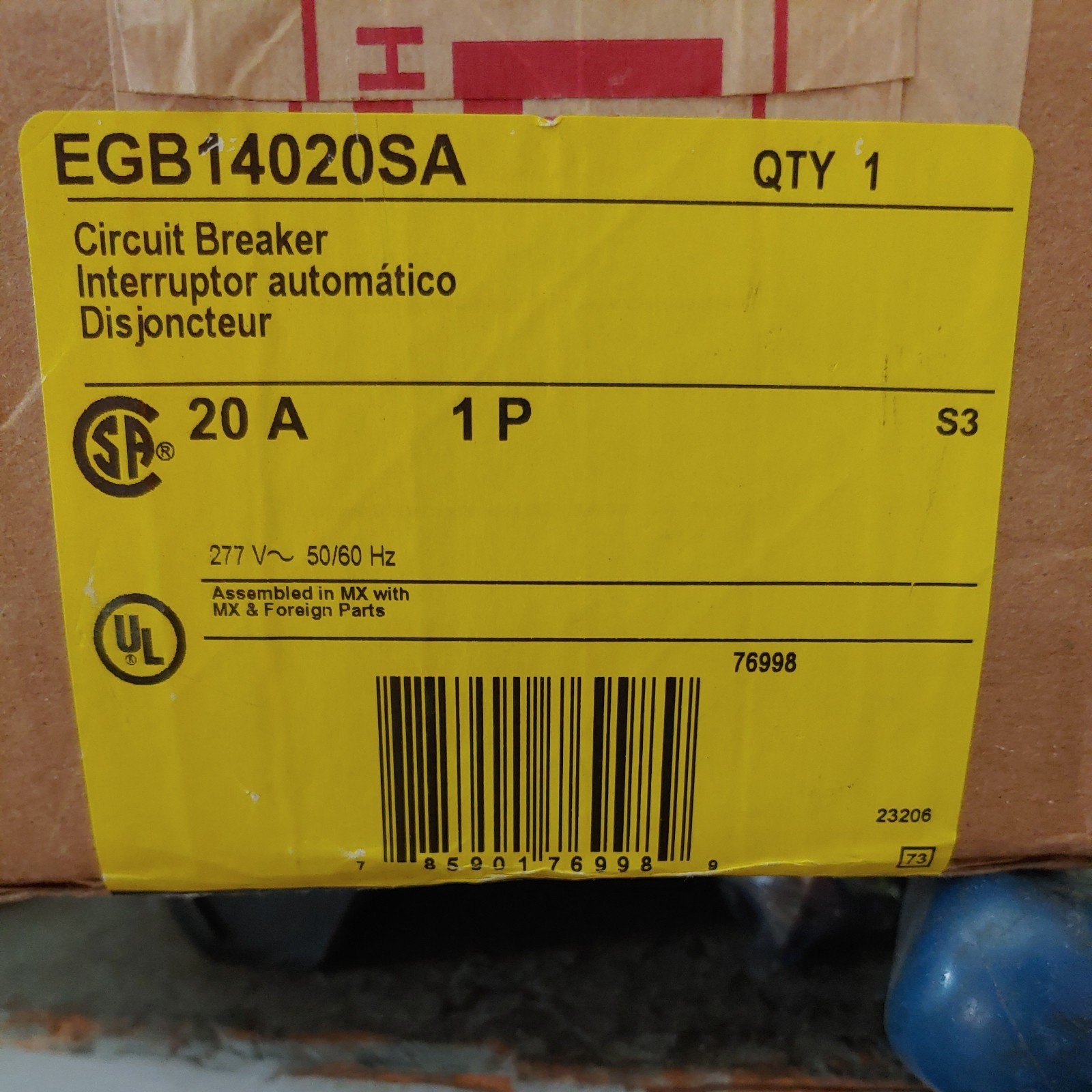 New Square D EGB EGB14020SA 1 Pole 20 Amp 480V Circuit Breaker NIB