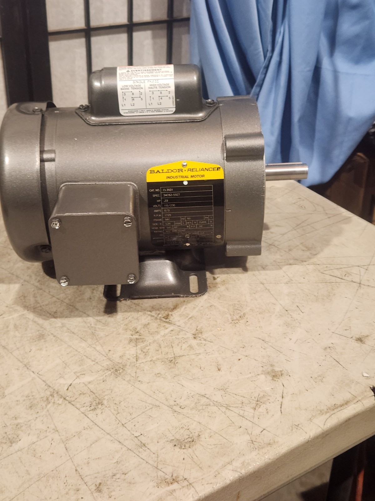 BALDOR RELIANCE CL3501 INDUSTRIAL MOTOR 0.33 HP, 1725 RPM