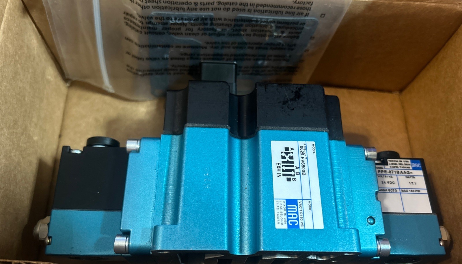 MAC 0629-FV6500B 24VDC Double Operator Solenoid Valve PPE-871BAAG NEW IN BOX D1