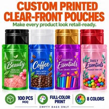 100PCS Custom Print Glossy Mylar Bags Clear Front Stand Up Resealable Foil Pouch picture