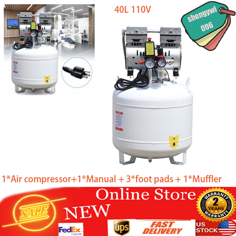 40L Portable Dental Air Compressor Oil Free Silent Air Pump 110V NEW