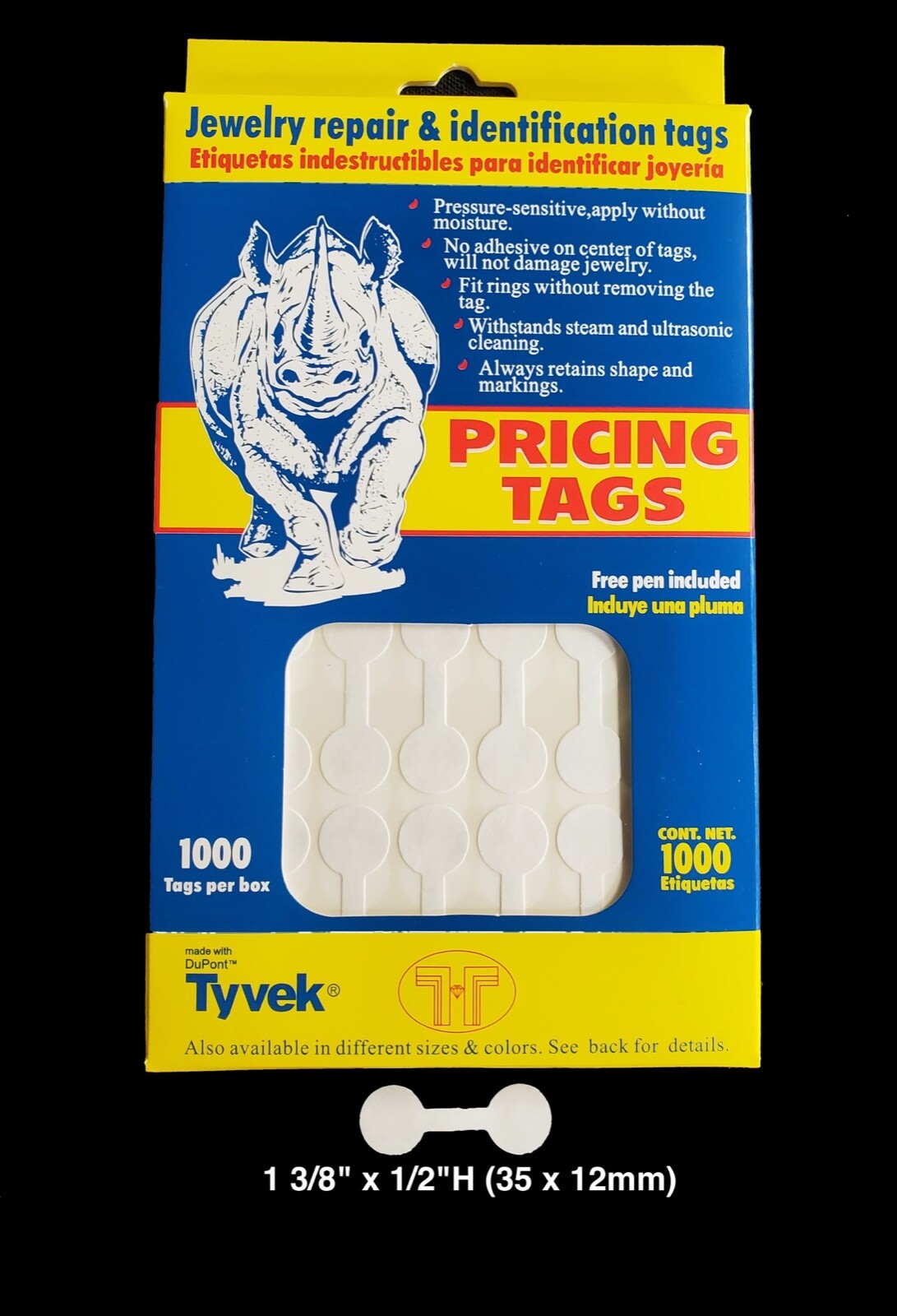 1000 Rhino Tyvek White Adhesive Dumbbell Jewelry Labeling Price Tags - 3 Styles