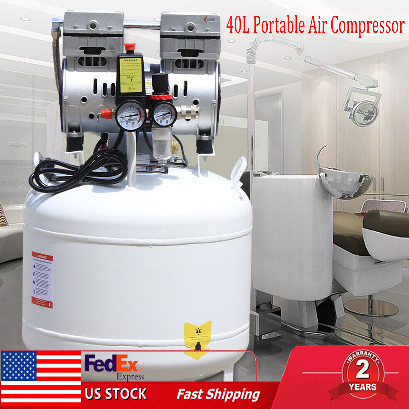 40L Portable Air Compressor Oil Free  Air Pump 750W For Dental Chair