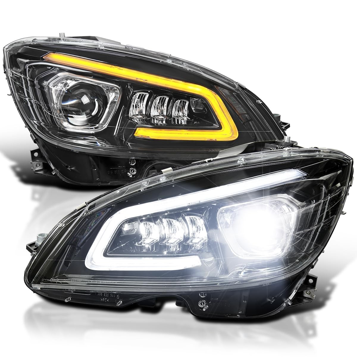 Jet Black Projector Headlights Sequential for Mercedes Benz C Class 2008-2011