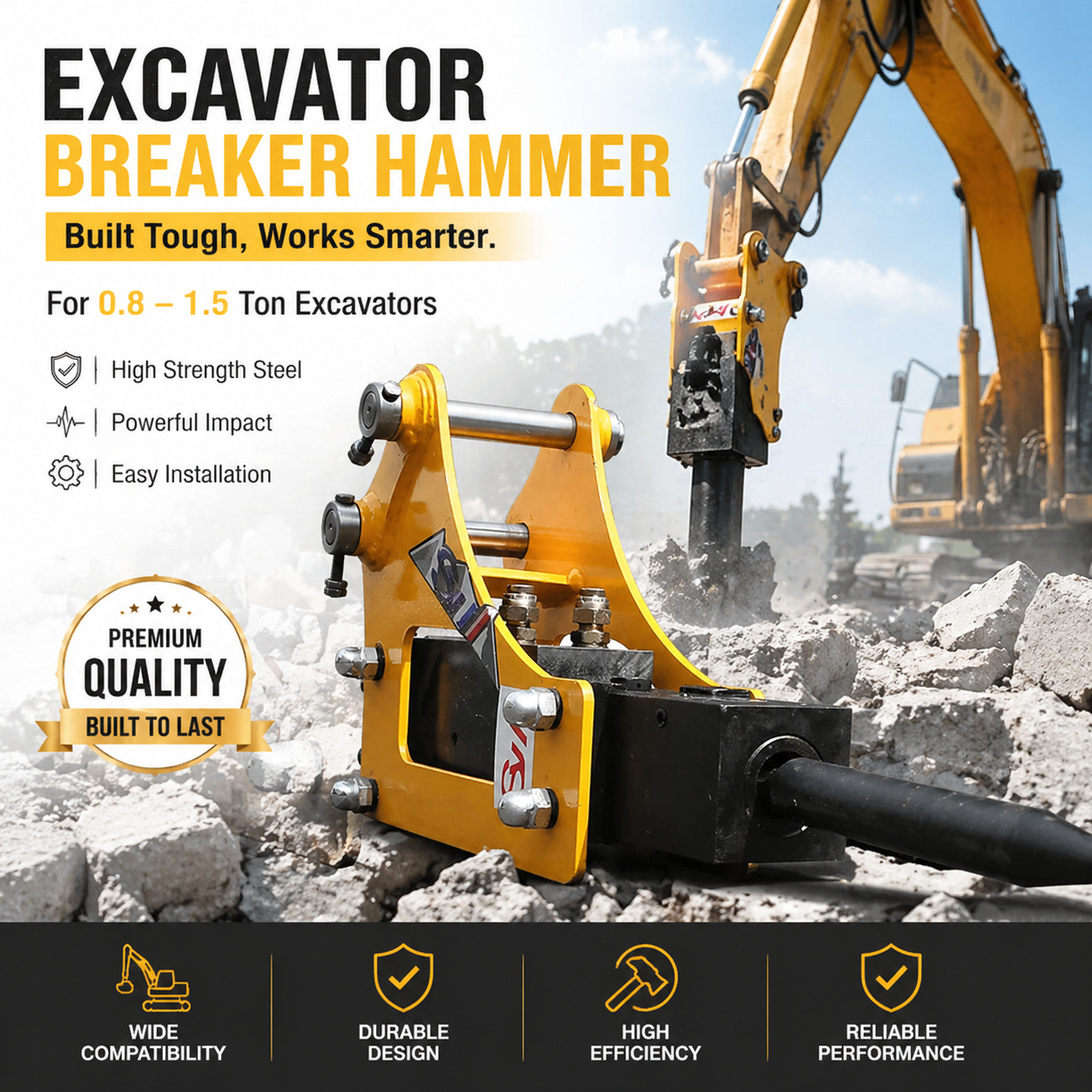 Hydraulic Breaker for Mini Excavator 0.8-1.5 Ton Hammer Attachment USA Shipping