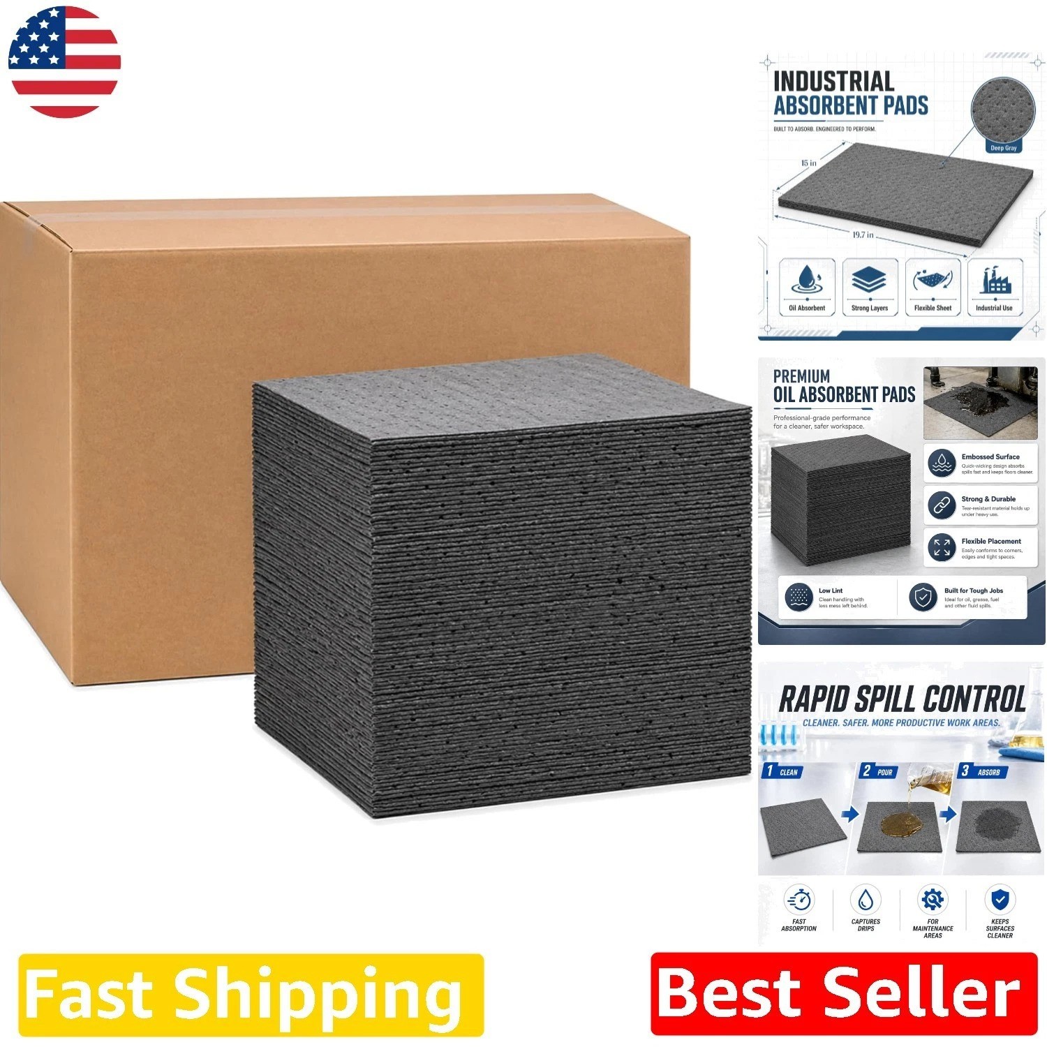 Durable 200 Pcs Oil Absorbent Pads 15x19.7