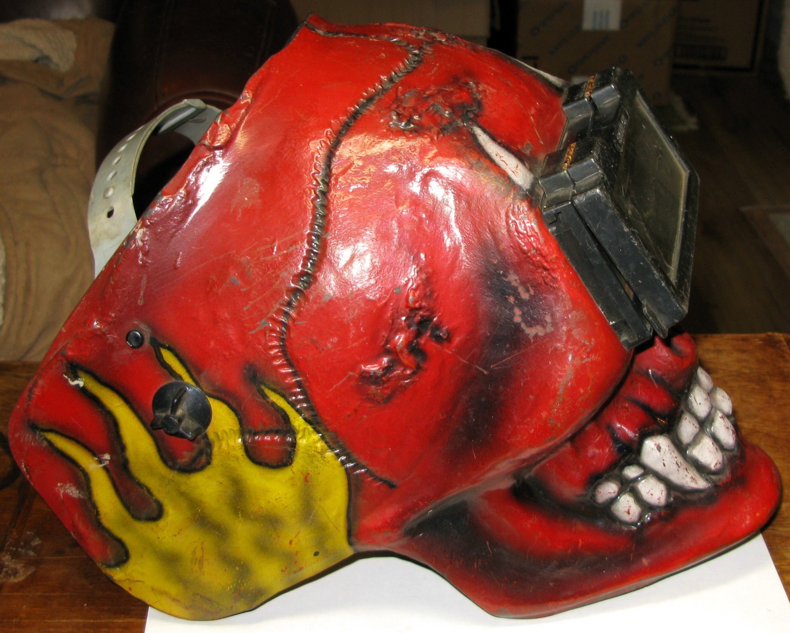 Vintage Hoodlum Burning Skull Devil Welding, Welder Helmet Mask Hand Painted
