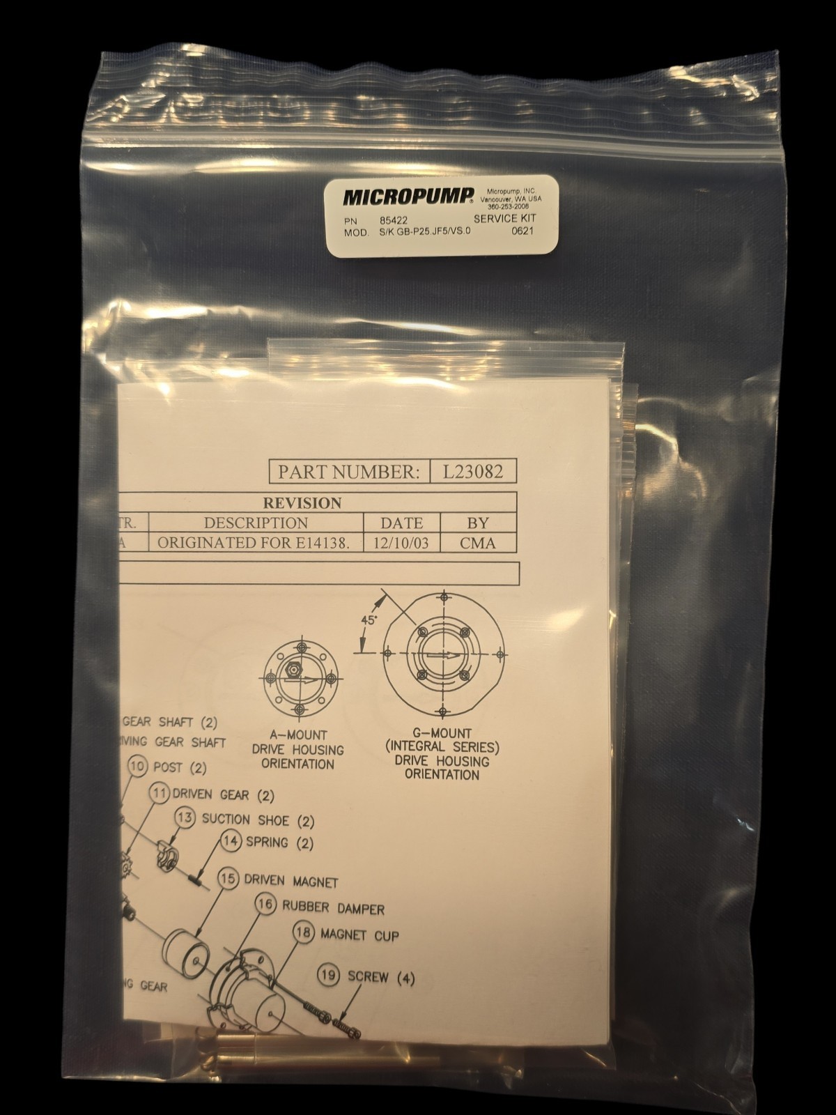 Micropump 85422 Service Kit Brand New 