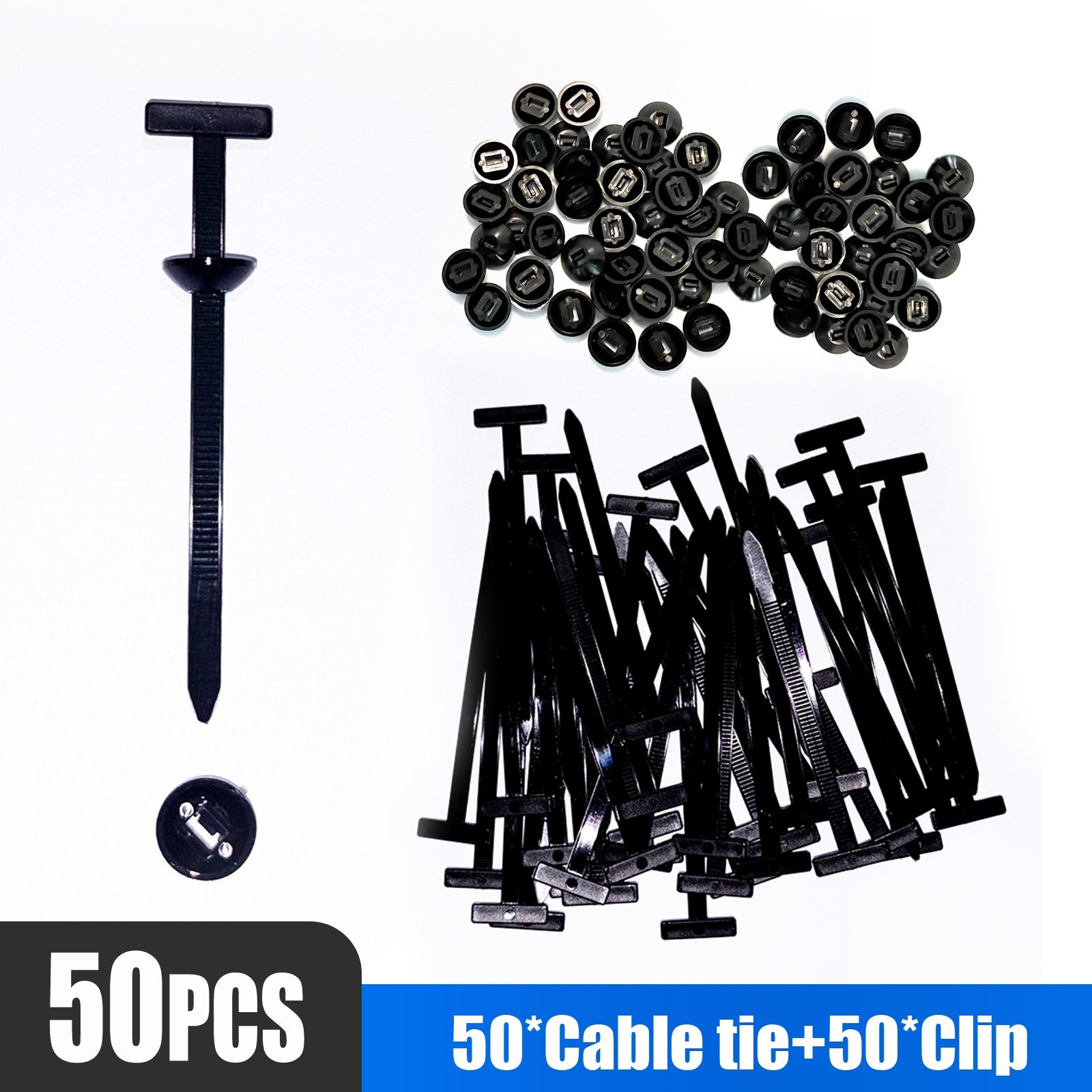 50PCS Nylon Universal Cable Heavy Duty Tie Buckle Self Locking Zip Ties Holder
