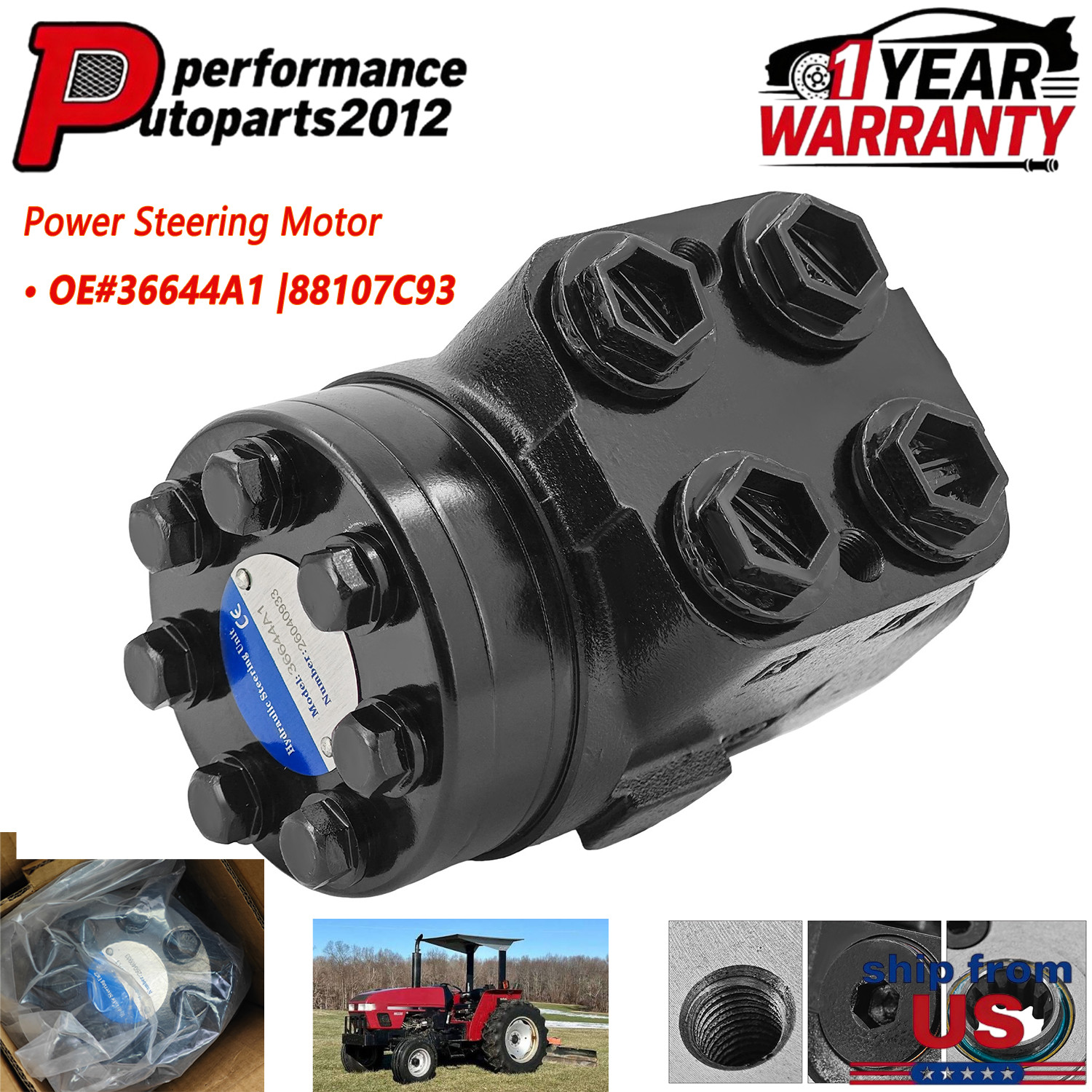 Power Steering Motor 2.64 GPM 88107C91 For Case IH 385 485 585 Tractor 88107C93