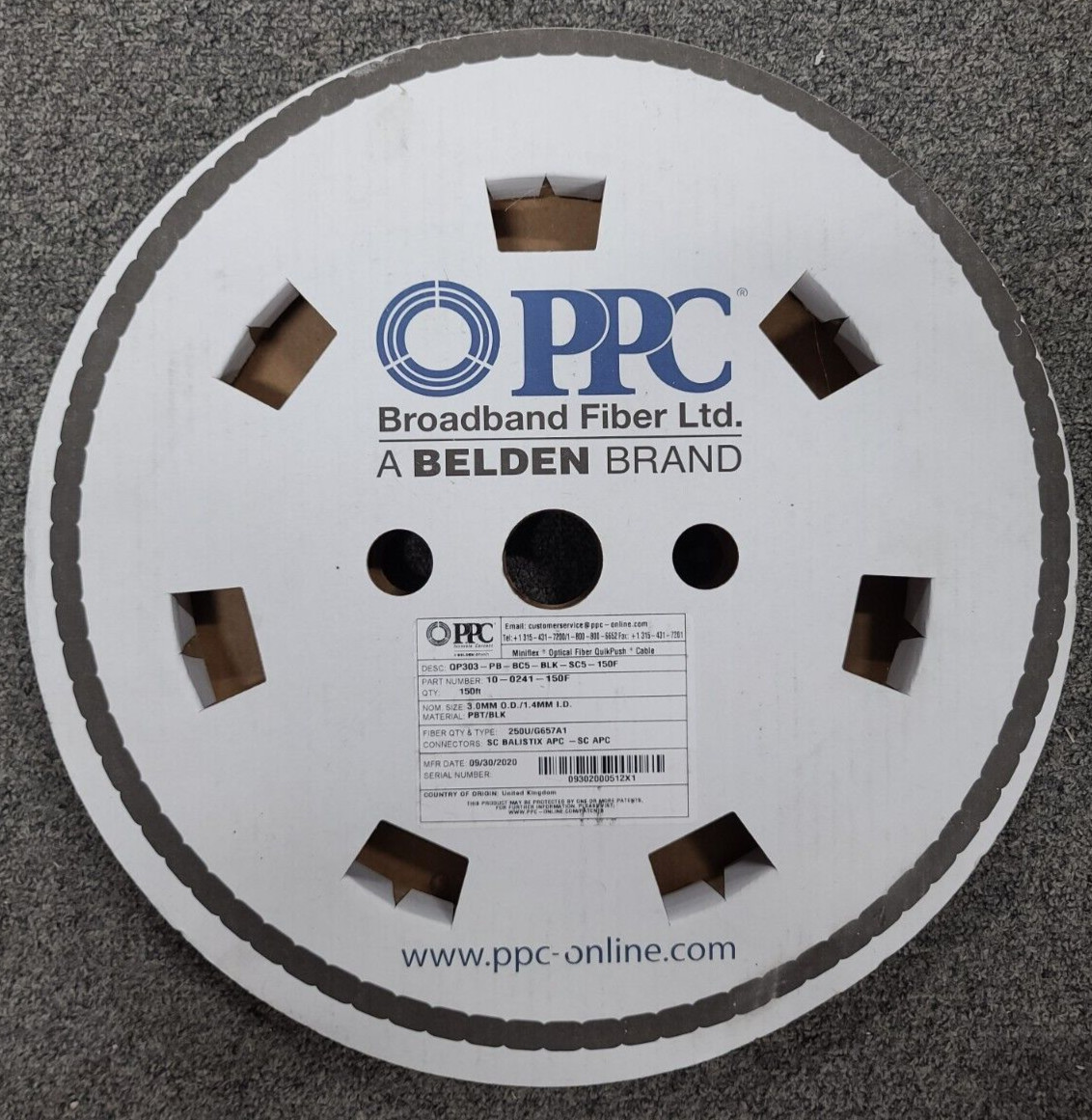 150ft Belden/PPC MiniFlex Optical Fiber Quick-Push Pre-Terminated SC-SC Cable Bk