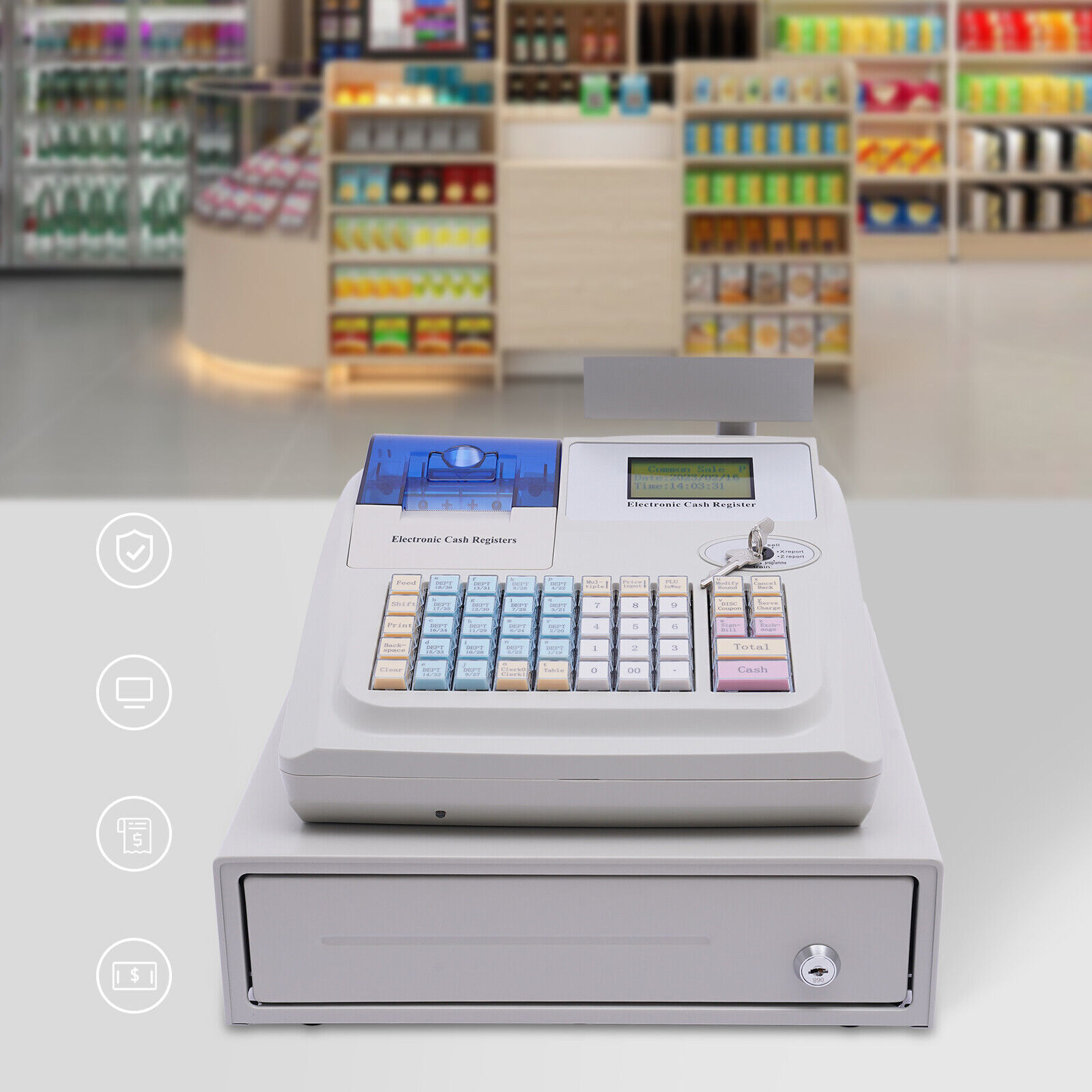 NEW Electronic Cash Register 48 Keys Cash Management System with Thermal Printer
