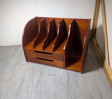 Vintage Mid Century Danish Modern Mahogany Wood Desk Organizer Mail Sorter H66 picture