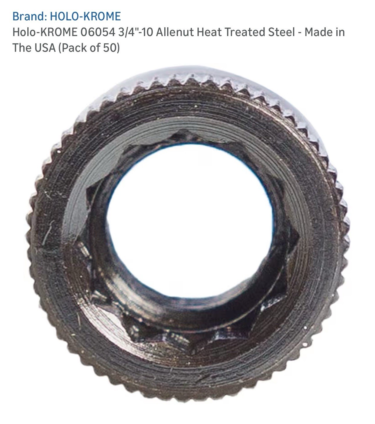 HOLO-KROME 06054, 3/4”-10 x 3/4” Allenut, Alloy Steel***FAST ***