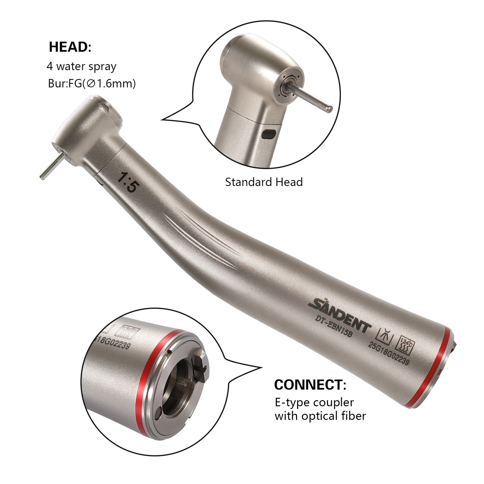 NSK Style LED 1:5 Dental Electric Handpiece Contra Angle Fiber Optic High Speed