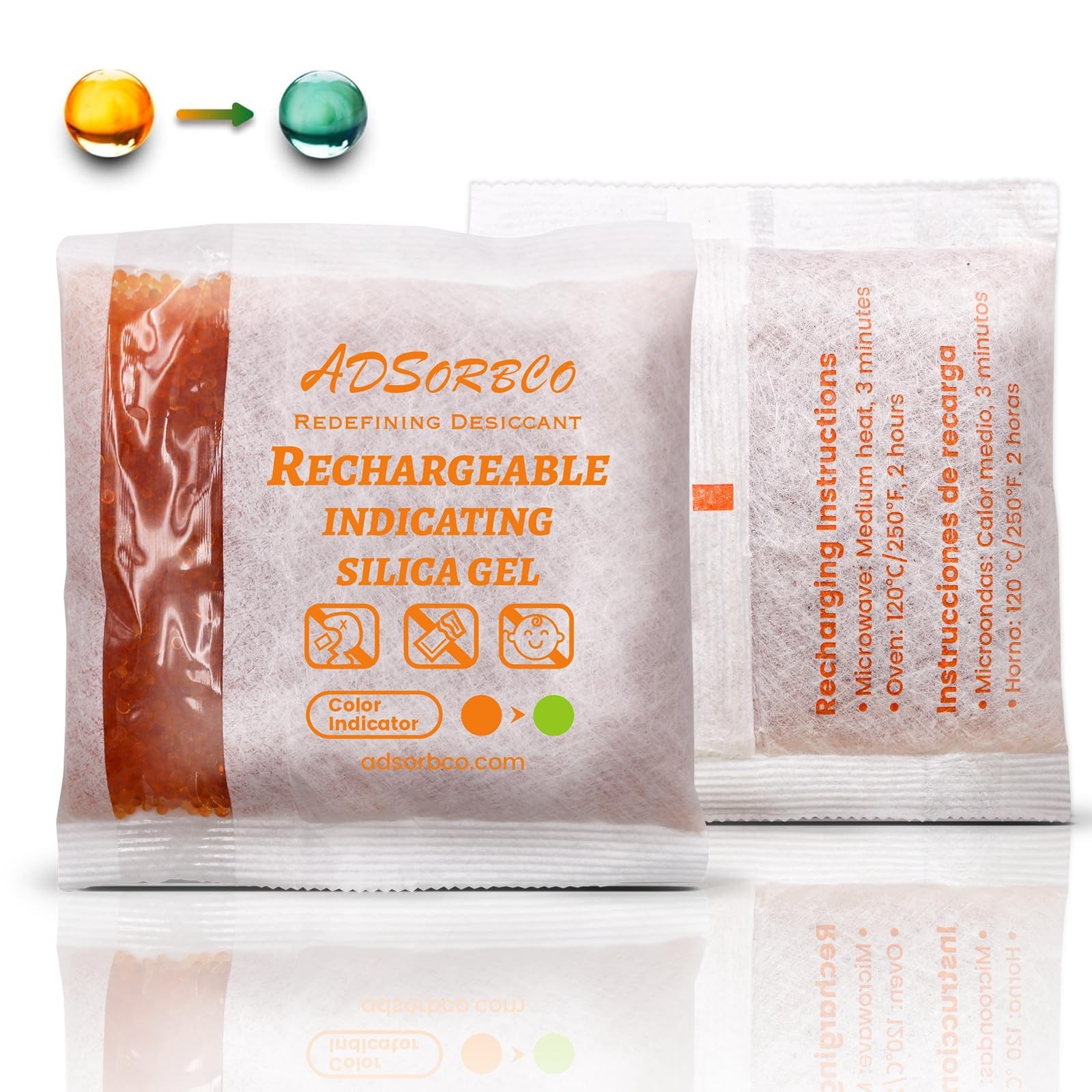(200 Gram 2 Packages) Adsorbco Rechargeable  Silica Gel Packets
