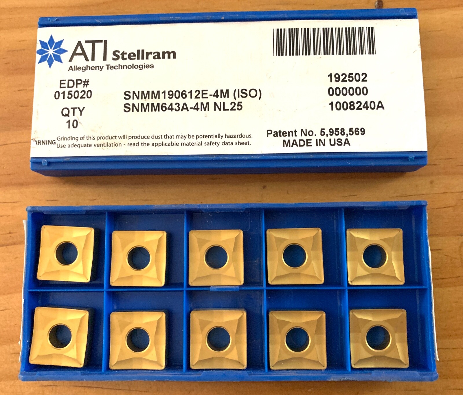 ATI STELLRAM Carbide Inserts - SNMM190612E-4M SNMM643A-4M NL25 - Qty. 10 - NEW