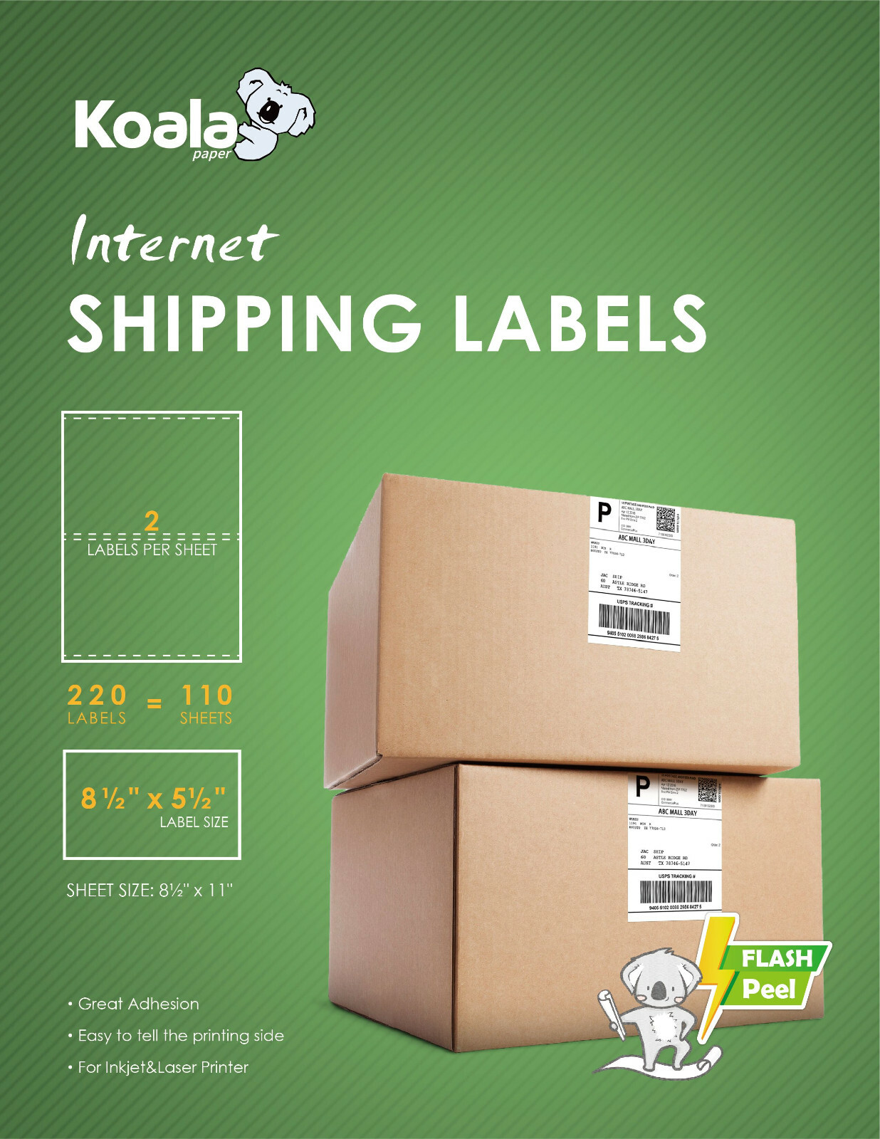 Lot 220-1100-4400 Half Sheet Shipping Labels 8.5x5.5 Self Adhesive 2 Per Sheet