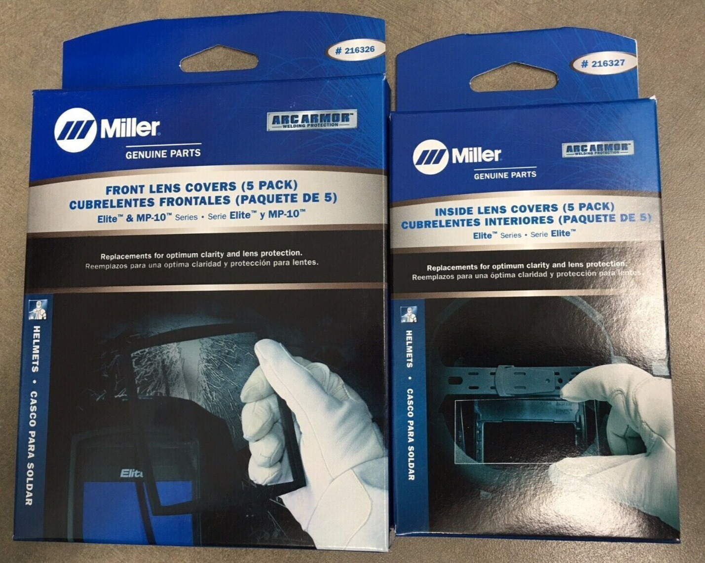 Miller 216326 & 216327 Inside & Outside Cover Lens Plates 5 Packs EA Elite MP-10