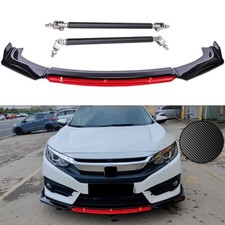 4PCS Universal Front Bumper Lip Splitter Spoiler Carbon Fiber Red Tongue Rods picture