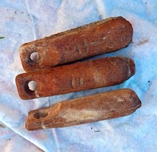 Lot of 3 Vintage Rusty Metal Equipment/Hardware Parts with Holes picture
