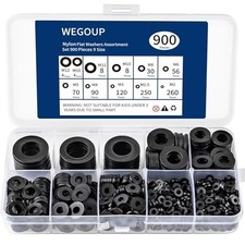 900 Piece Nylon Flat Washer Assortment Kit Black Plastic Flat Washers picture