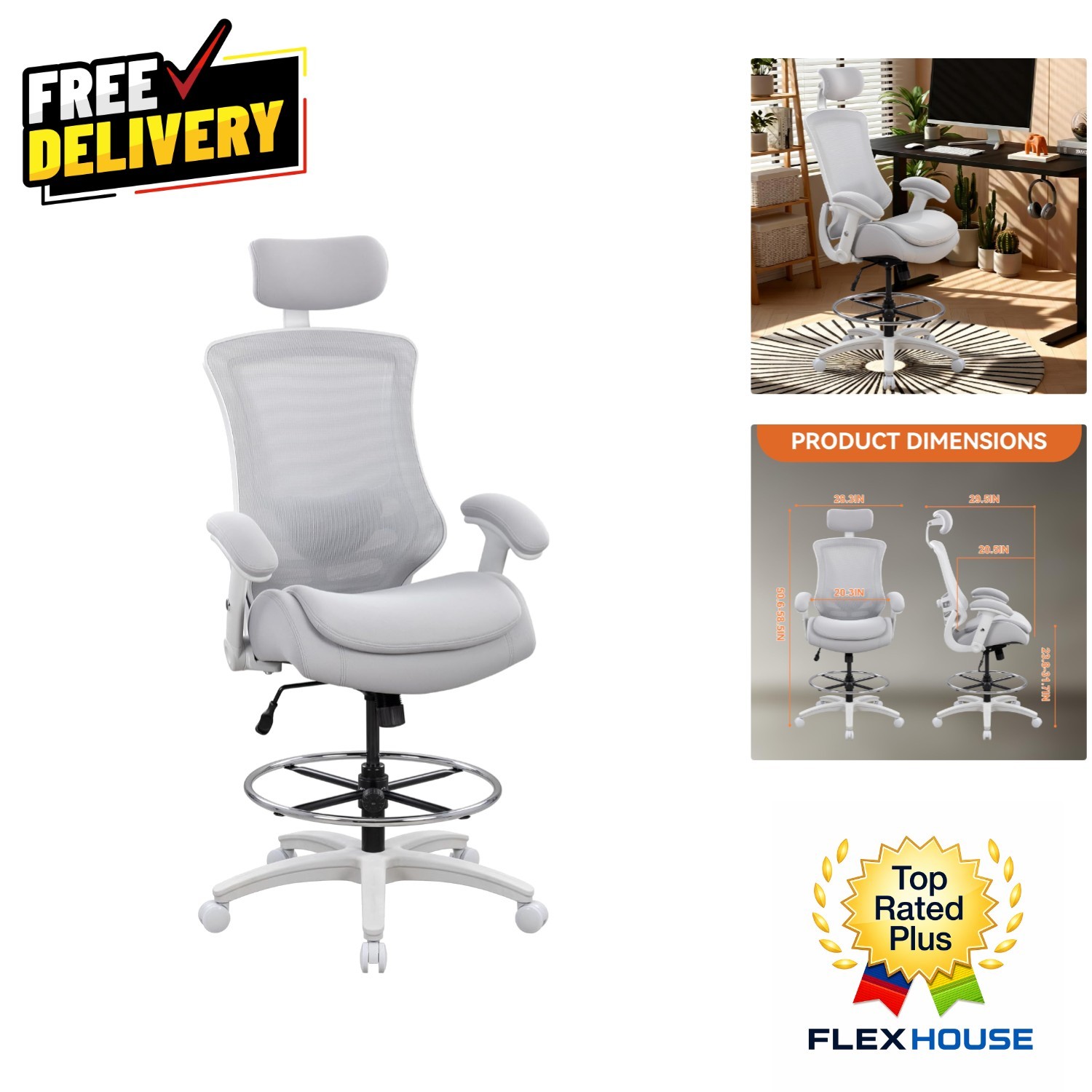 Ergonomic High Back Drafting Chair with Adjustable Headrest and Lumbar Support Ergonomic High Back Drafting Chair with Adjustable Headrest and Lumbar Support