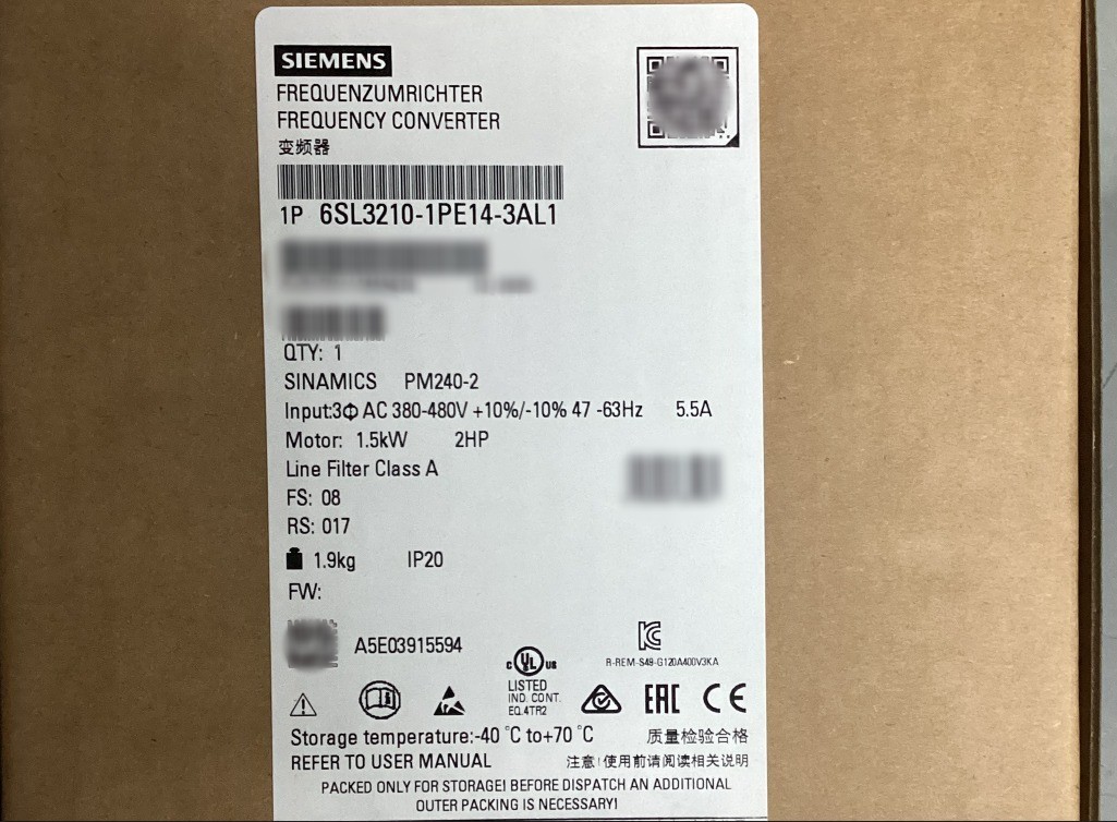 Siemens 6SL3210-1PE14-3AL1 SINAMICS PM240-2 1.5kW Power Module New DHL Shipping