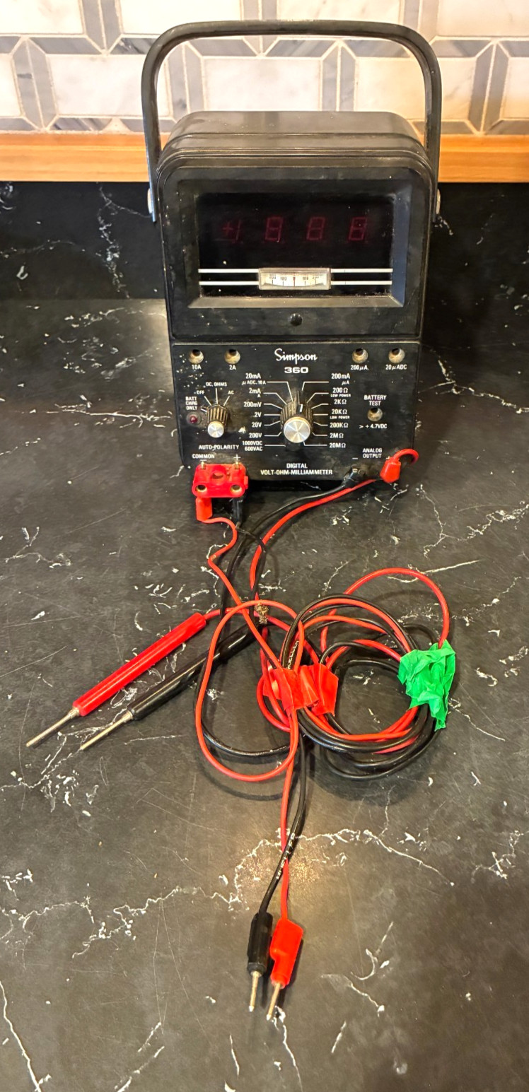Simpson 360-2 Analog Vintage Multimeter - Volt Ohm Milliammeter & Leads