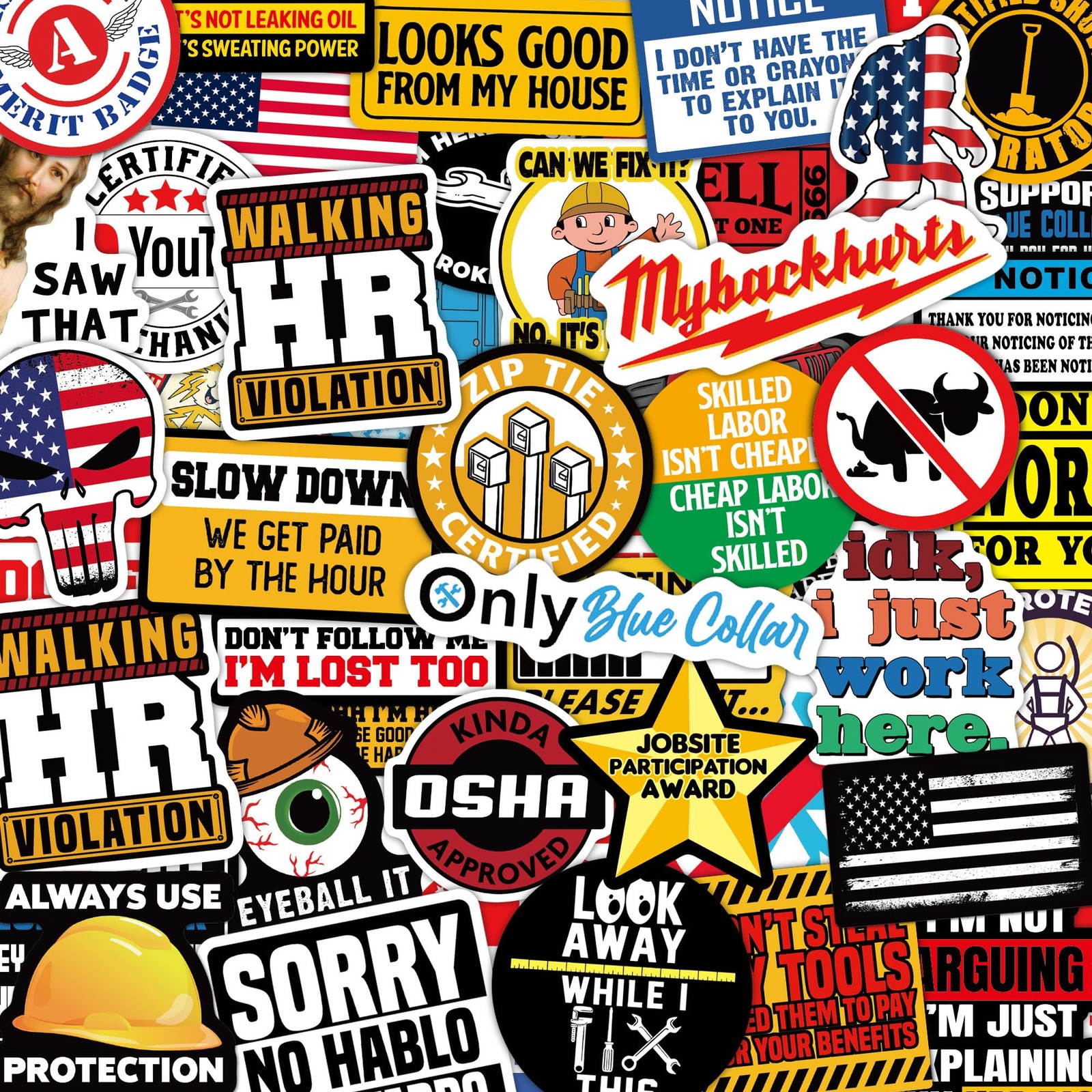 173 PCS Funny Hard Hat Stickers Waterproof Blue Collar Decals Pack Laptop Helmet