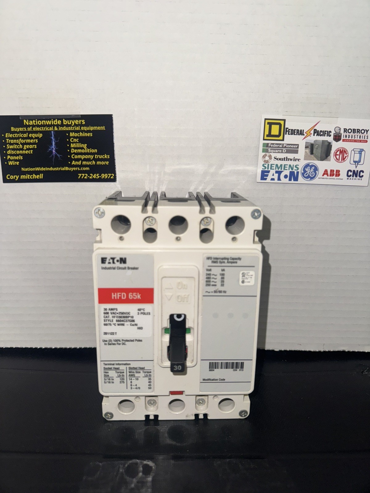 🔥Eaton HFD3030BP10 Circuit Breaker 30A 3P 600V NEW NO BOX SAME DAY SHIPPING🔥