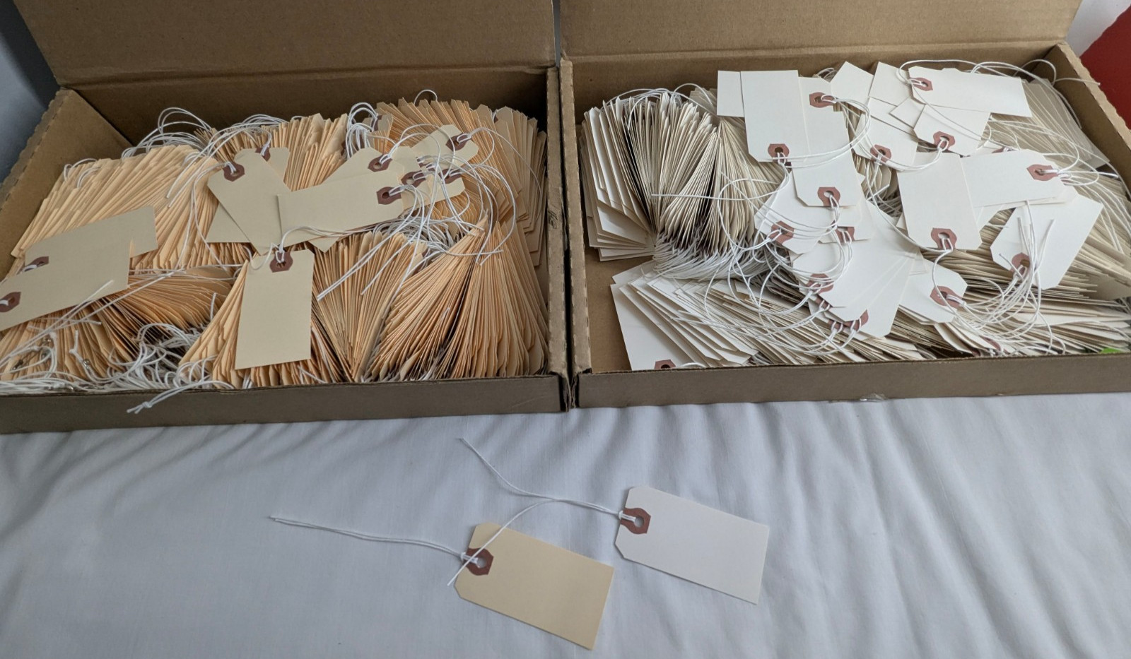 Bulk Lot Blank Strung Merchandise Price Tags Beige White 1.5 x 3.25 Estate Sale