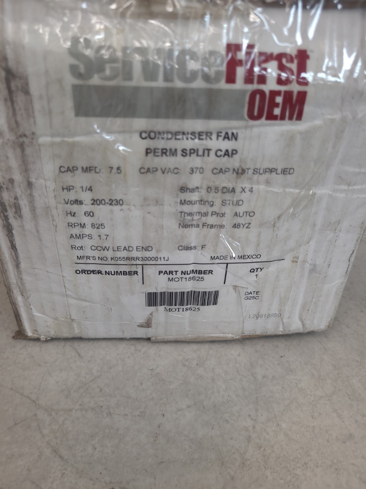 Service First Trane MOT18625 Motor, 200-230 Volt, 1/4HP, 825RPM