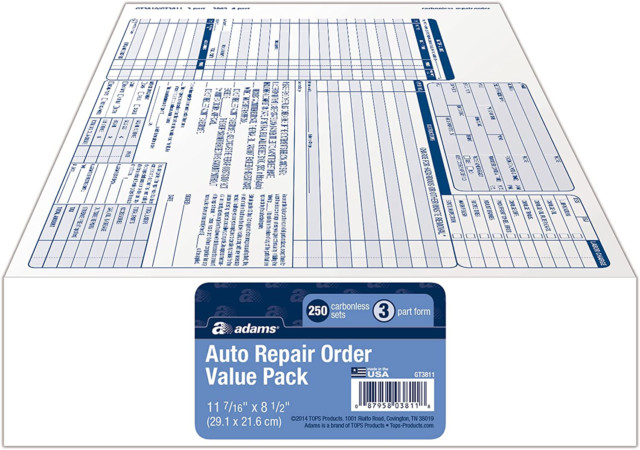 ABFGT3811 Garage Repair Order, 3-Part, Carbonless, 250/BOOK - 2 PACK ABFGT3811 Garage Repair Order, 3-Part, Carbonless, 250/BOOK - 2 PACK
