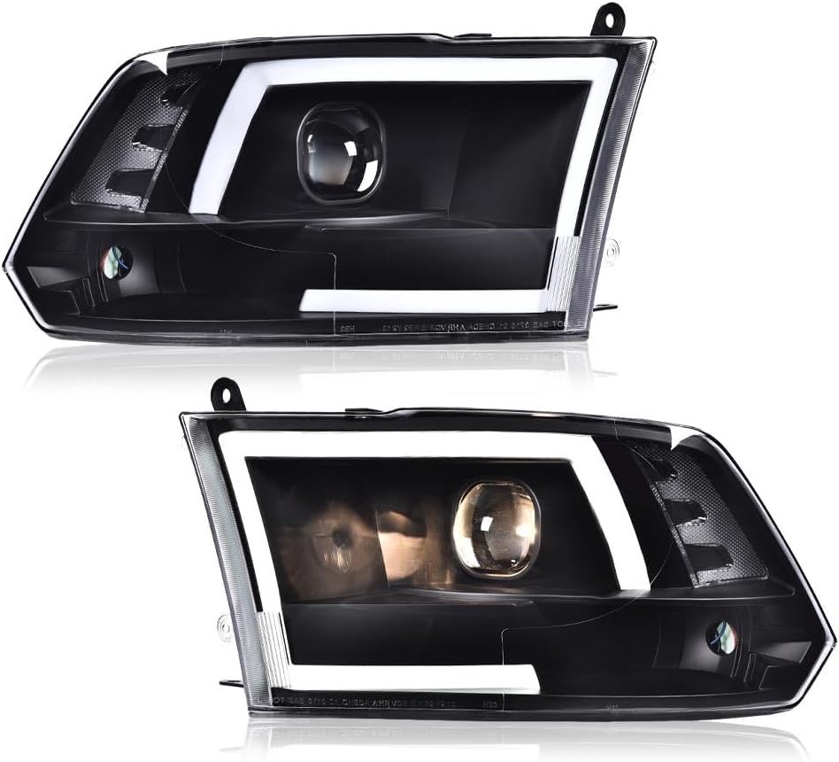 LED DRL Headlights Dodge Ram 1500-3500 2009-2012 Clear Lens Black Housing