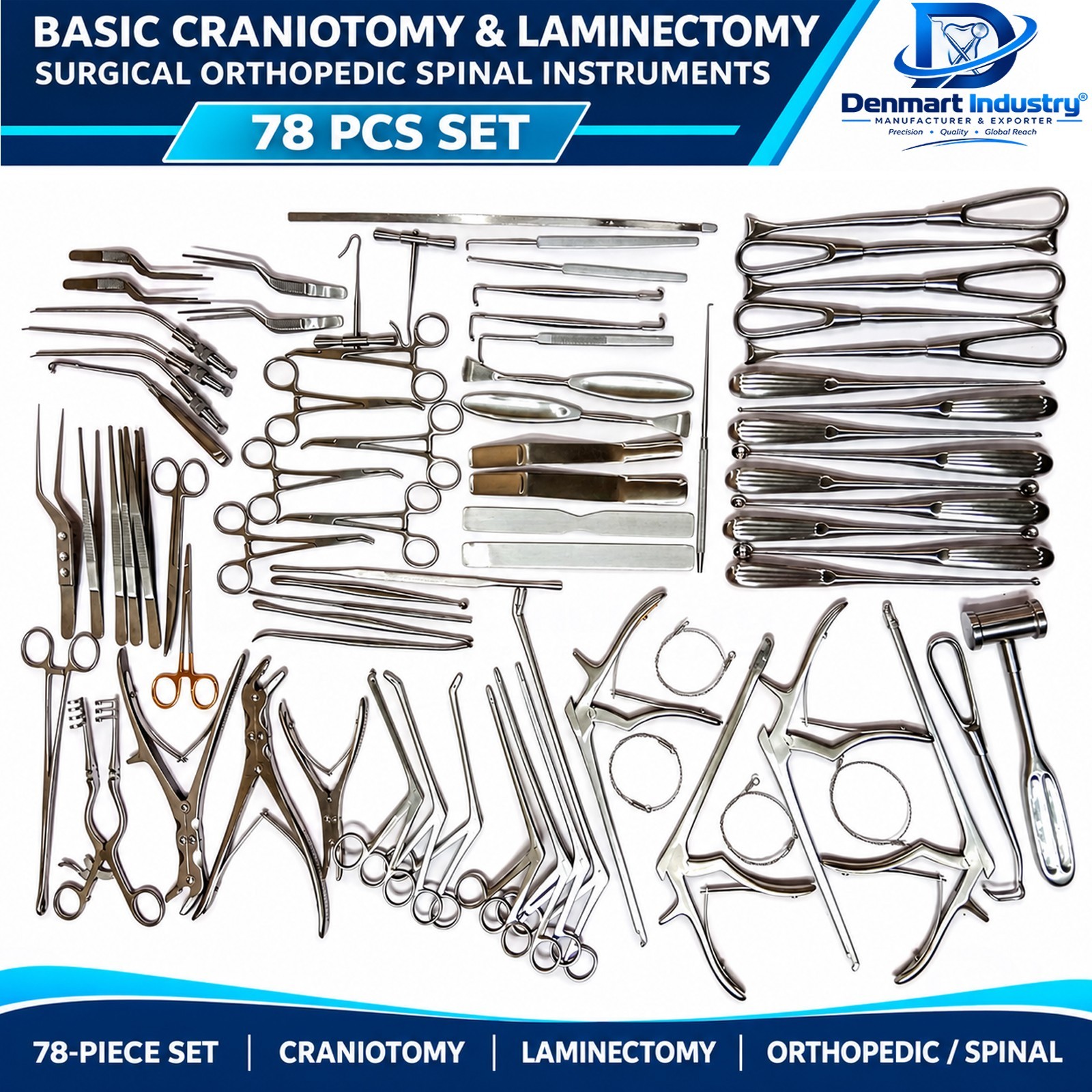 Basic Craniotomy & Laminectomy Surgical Orthopedic Spinal Instruments 78 Pcs Set Basic Craniotomy & Laminectomy Surgical Orthopedic Spinal Instruments 78 Pcs Set