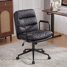 Mid Back PU Leather Swivel Office Chair, 40° Recline Padded Arms Wheels Black picture