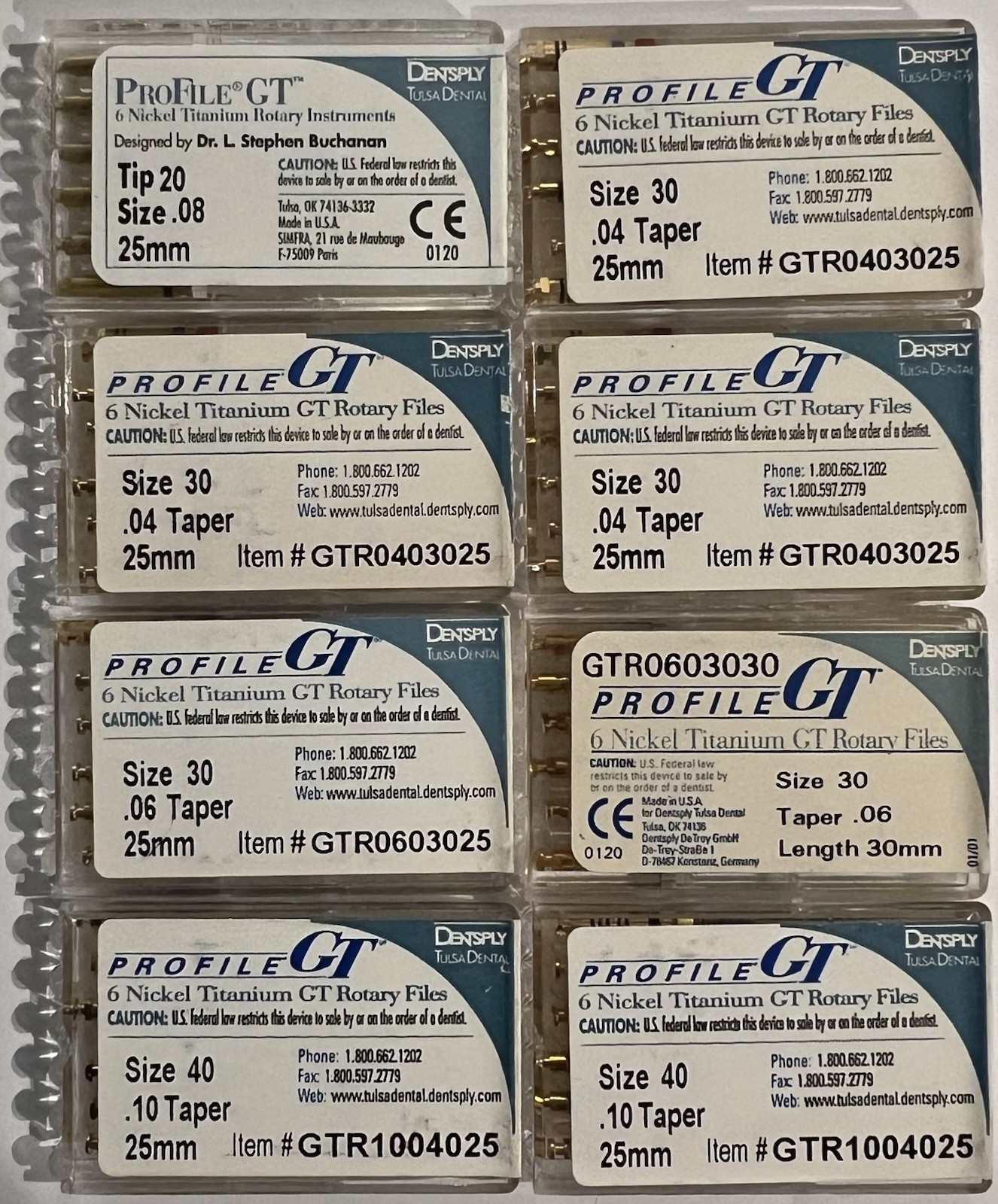 8 Packs New Profile GT NiTi rotary files size 30 .06 & 40 25mm