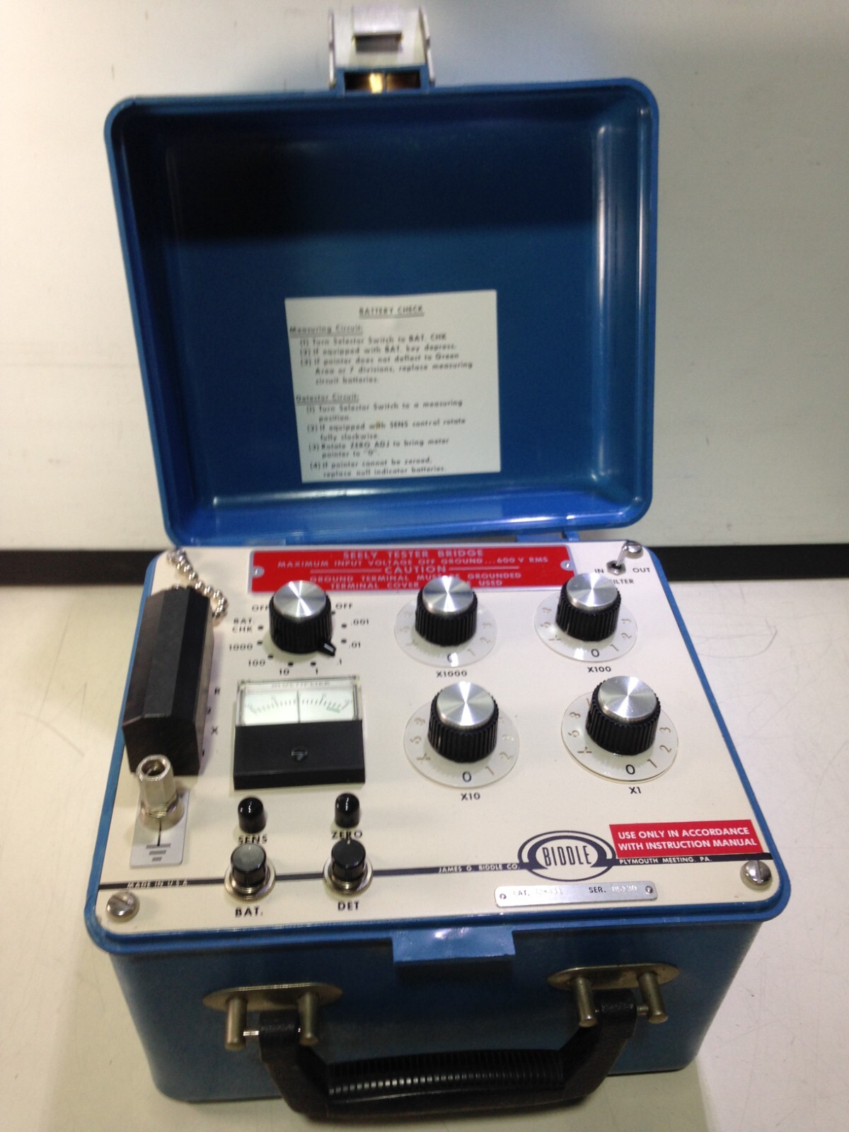 BIDDLE INSTRUMENTS 72-431 72 431 SEELY TESTER BRIDGE