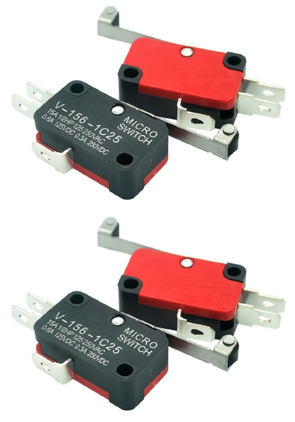 V-156-1C25 Micro Limit Switch Long Hinge Roller - 4 Pack